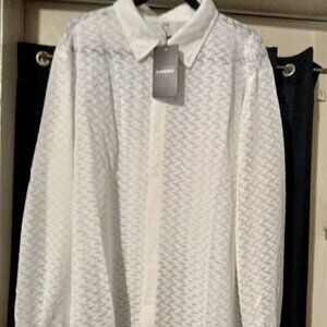 Fashion 2XL White Button Down Lace Shirt